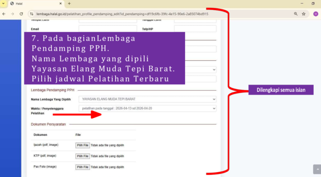 Panduan Pendaftaran Pelatihan P3H Yayasan Elang muda Tepi Barat Screenshot 808 1024x565